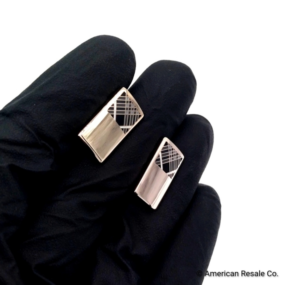SALE! Vintage Burberry Nova Check Silver Signed Cufflinks - Picture 6 of 7